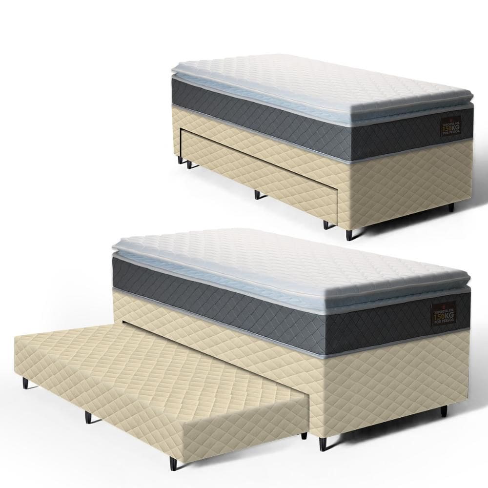 Cama Box com Colchao de Espuma D45 Pillow Top Fort Comfort + Auxiliar de Espuma Unique Solteiro 88cm