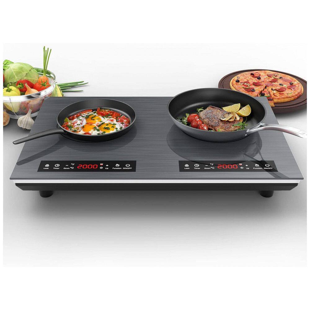 Cooktop Elétrico de Indução Portátil com 2 Queimadores, Trava de Segurança e 9 Níveis, 110V 4000W, VBGK Prateado e Preto