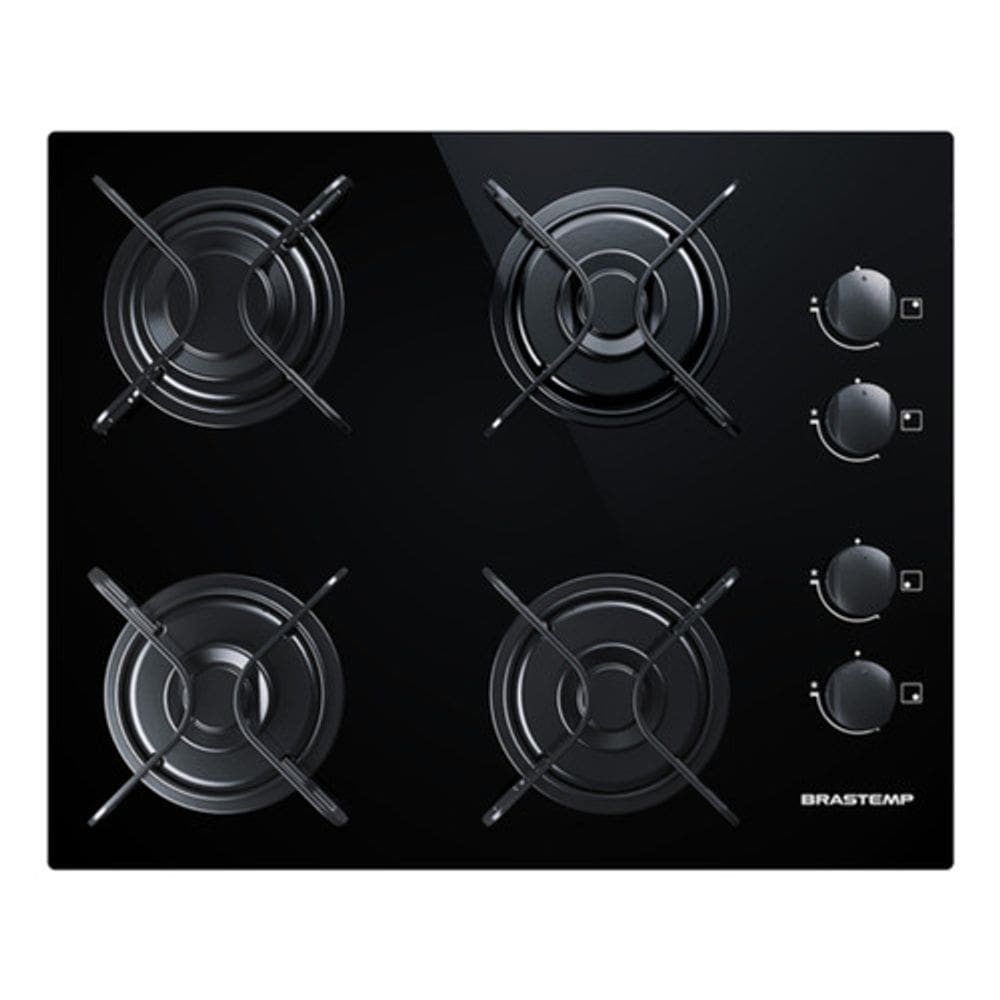 Cooktop A Gas 4 Bocas Vidro Preto Bivolt 56x46cm - Brastemp