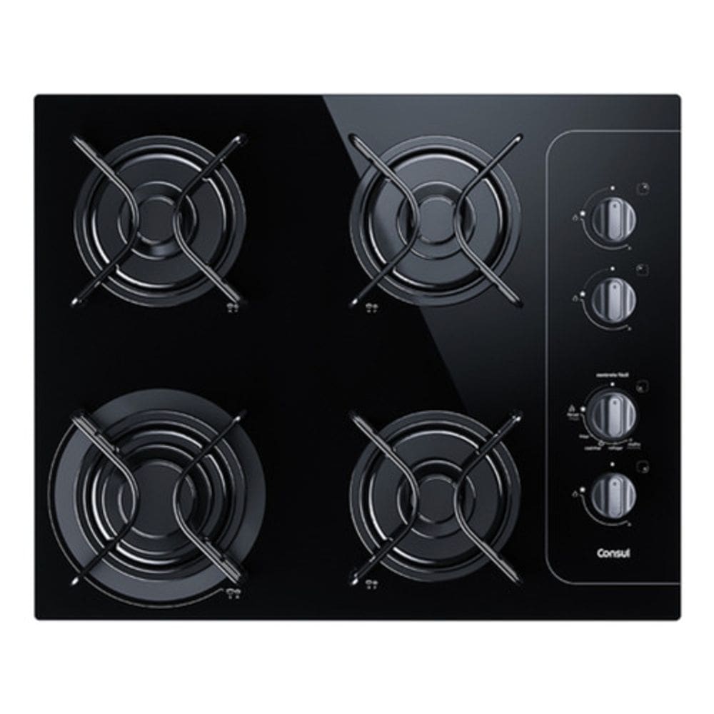 Cooktop A Gas 4 Bocas Vidro Preto Bivolt 56x46cm - Consul