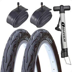 Par Pneu Bicicleta Kenda Flame Aro 26 x 2.125 Balão + Par camara Shiver + bombinha de ar Montadinha