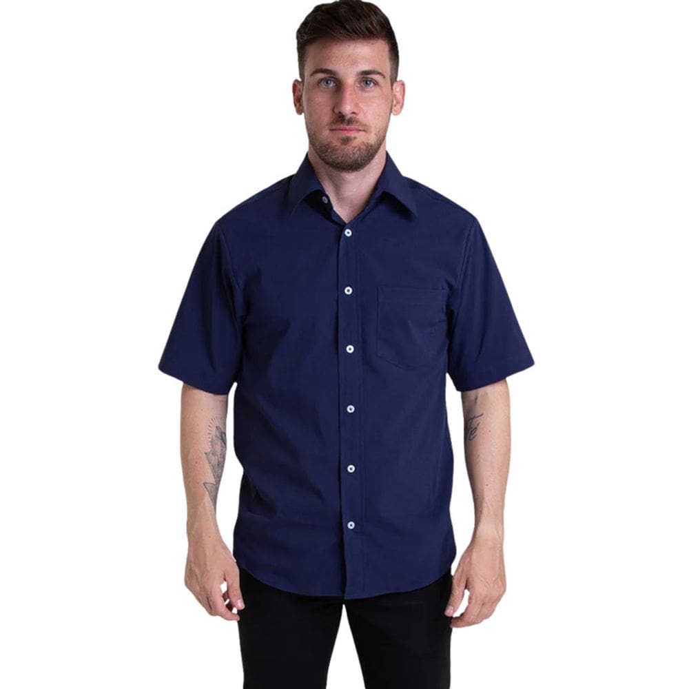 Camisa Tricoline Manga Curta Azul Noite