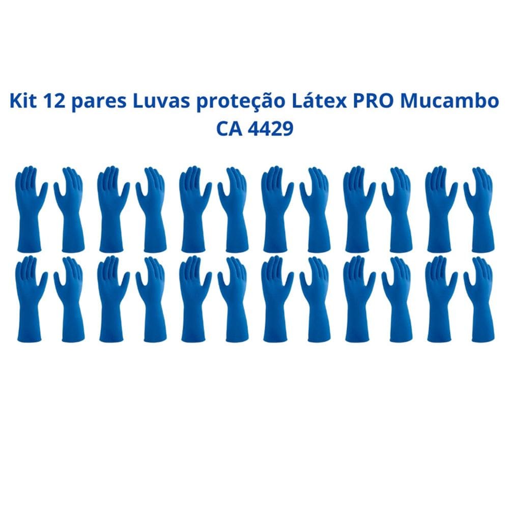 Kit 12 Luvas Proteção Látex Azul PRO S 137 Mucambo CA 4429