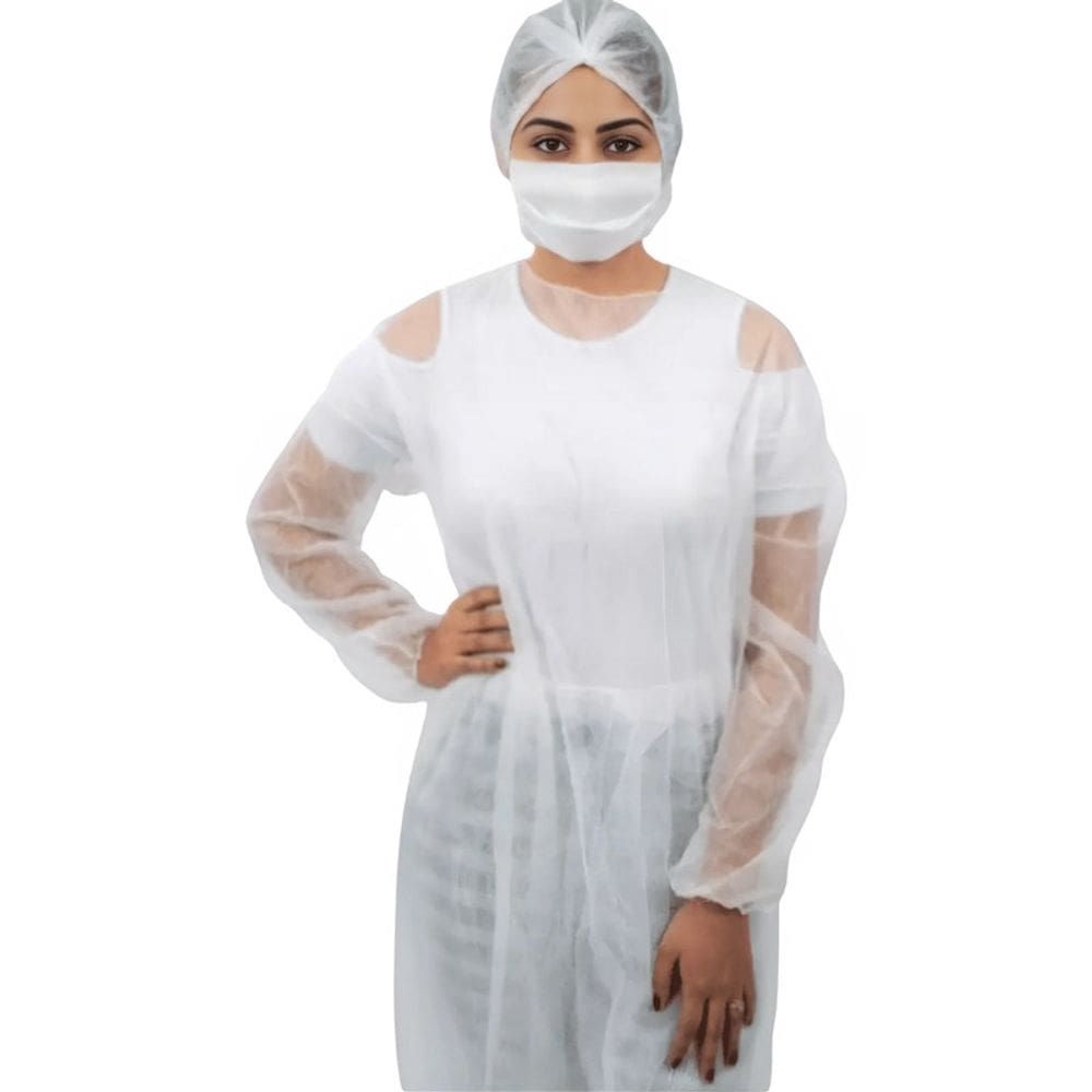 Avental Descartavel Manga Longa Branco Tnt 40g Kit 10 Un.