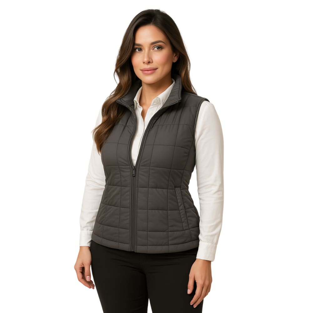 Colete  Nylon Forro Zíper Feminino Cinza