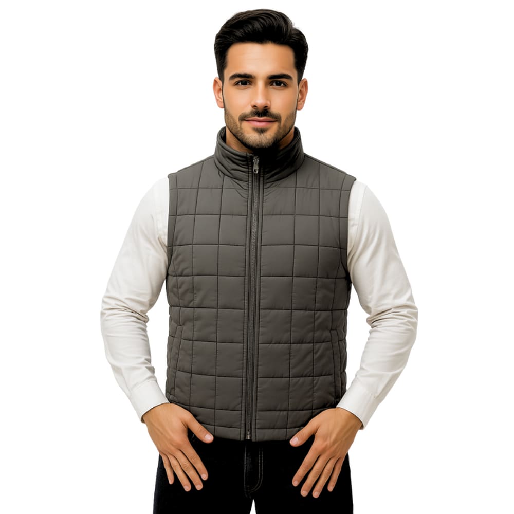 Colete  Nylon Forro Zíper Masculino Cinza