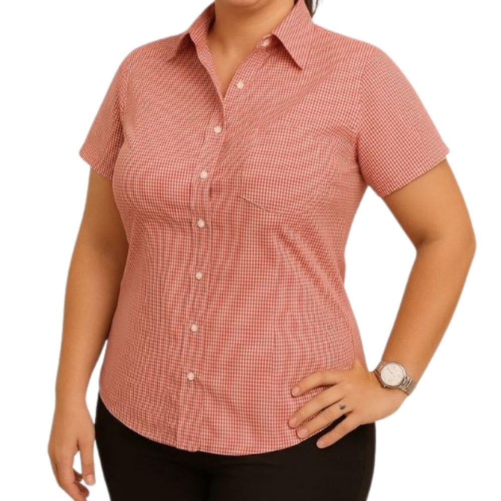 Camisete Social Xadrez Mangas Curta Vermelho