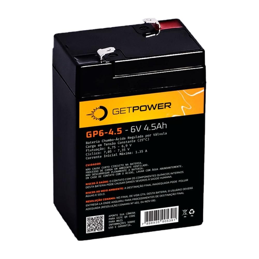Bateria para Nobreak e Sistemas de Segurança - 6V / 4.5Ah - Estacionária - Getpower P0600045A1A50