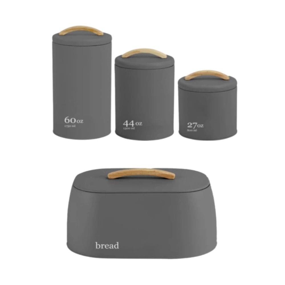 Kit 3 Potes Mantimentos + Portão Pão em Metal e Bambu Sense Cinza Ou