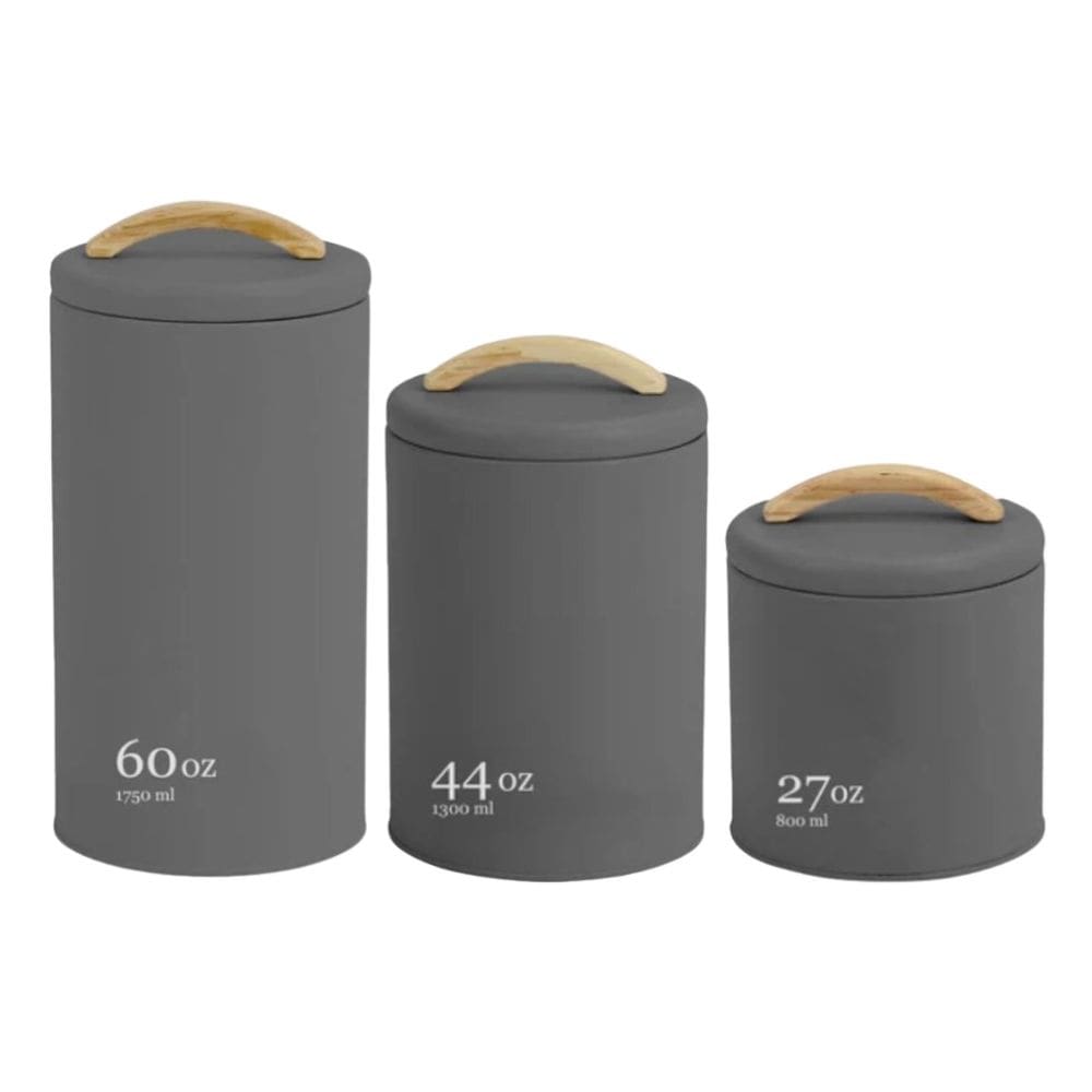 Conjunto de Potes de Metal + Bambu 3 Peças Sense Cinza Ou