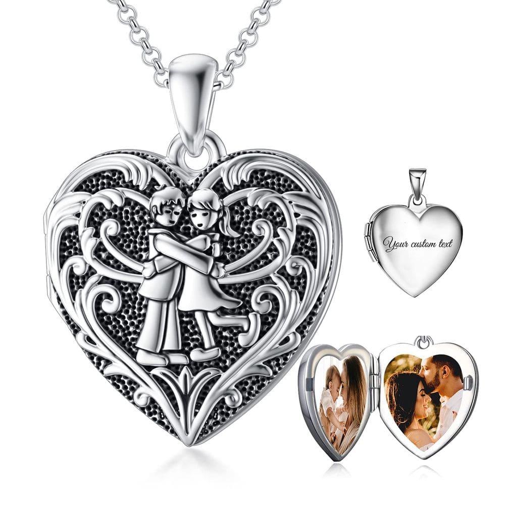 Colar de medalhão SOULMEET em forma de coração Brother Sister Silver