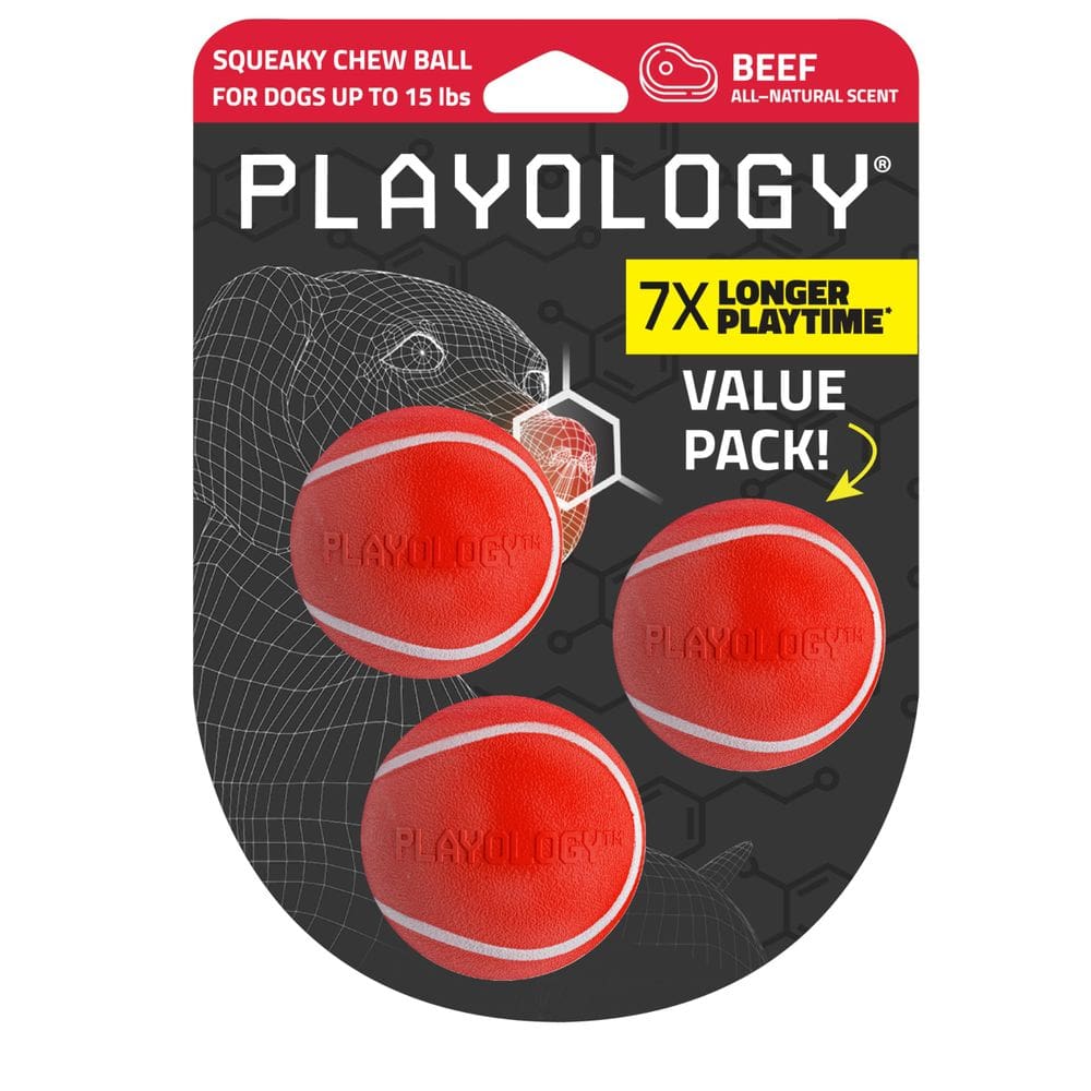 Toy Chew Ball Playology Squeaky para cães pequenos de até 25 libras, pacote com 3