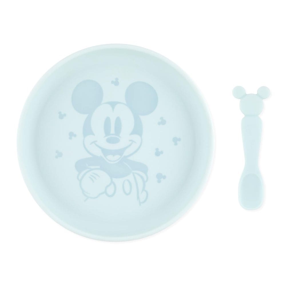 Conjunto de pratos e colheres Bumkins Disney Baby Mickey Mouse de silicone