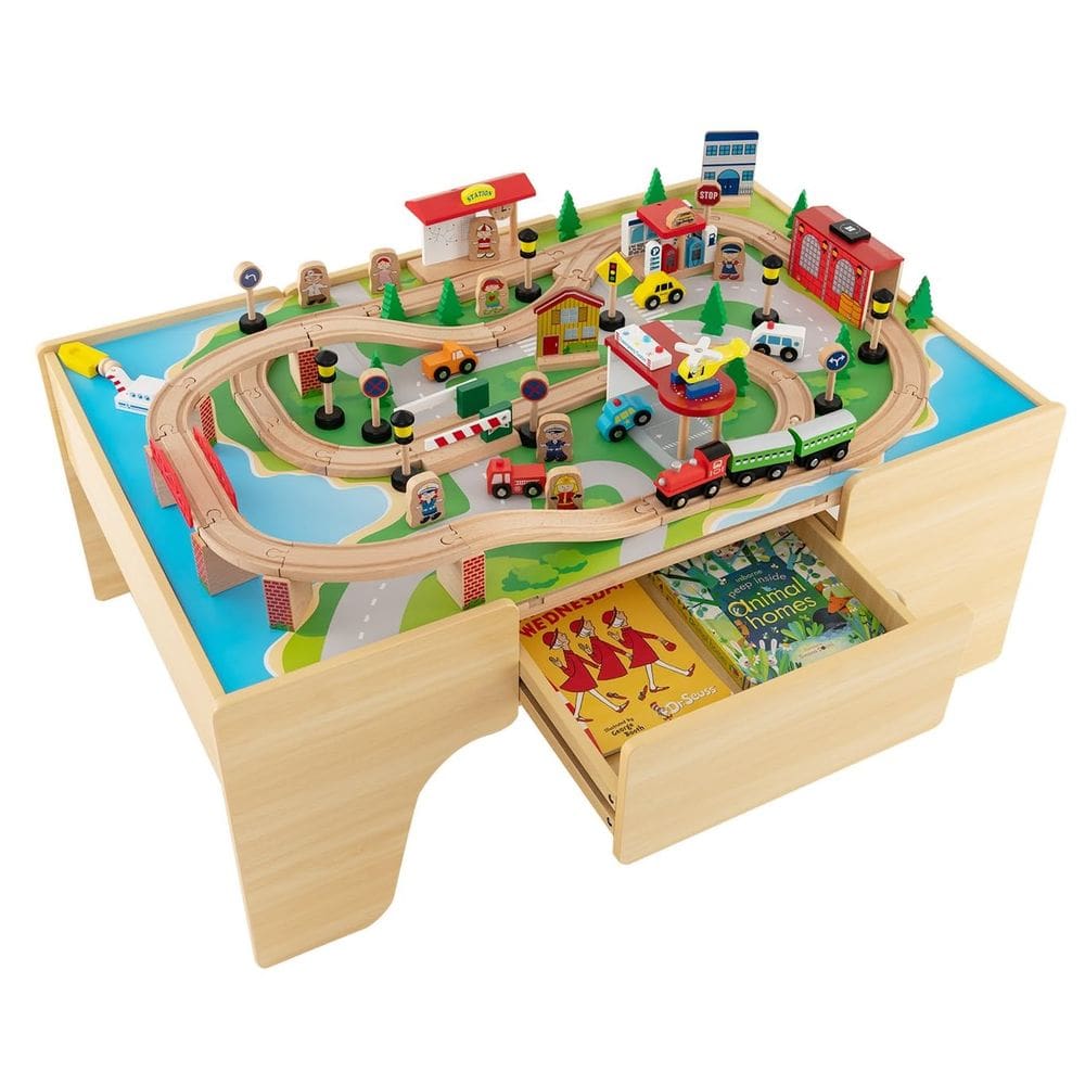 Brinquedo de atividades infantis de madeira Train Table INFANS com 84 peças