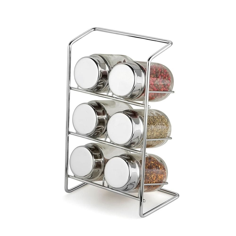 Porta Condimentos de Bancada Elegance em Inox 6 potes Vidro