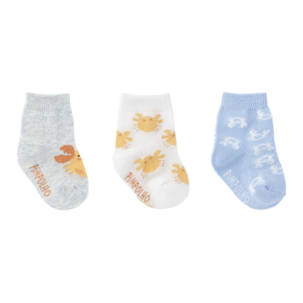 Kit Meia Bebê C/3 Pares TAG 00-15 Azul Caranguejo -Pimpolho