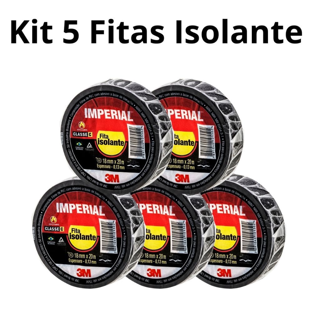 Kit 5 Fita Isolante 3M Imperial 18mm x 20 metros Uso Domestico e Profissional Antichama