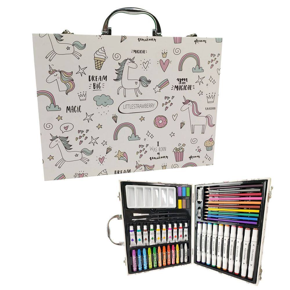 Maleta de Pintura Infantil 53 Peças Estojo Pincel Tinta Lapis de Cor Canetinha Colorir Desenho Pintura