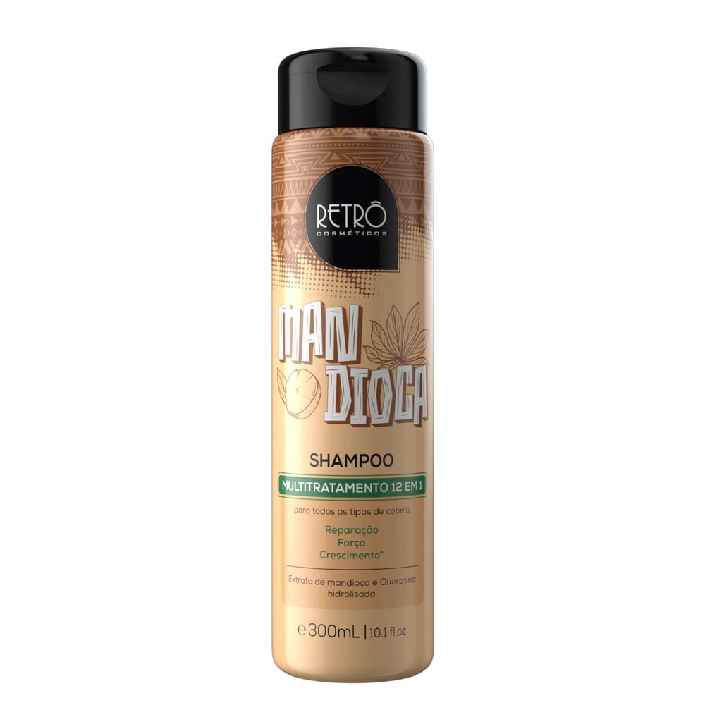 Shampoo Retrô Cosméticos 12 em 1 Hidratante e Fortalecedora Mandioca - 300mL