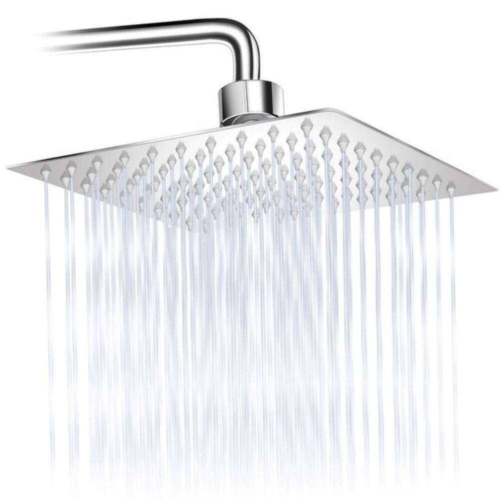 Chuveiro Ducha Quadrado Inox Area Externa Piscina Banheiro Modelo Curvado Prata