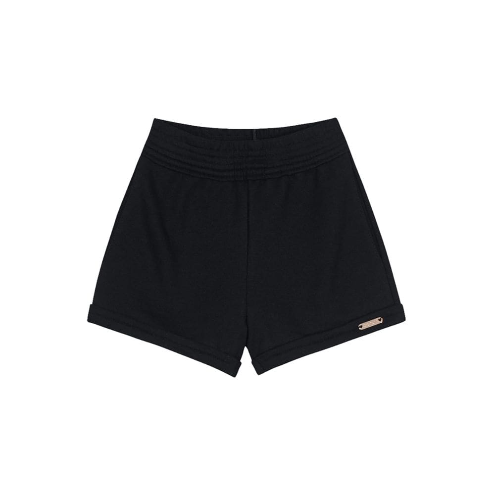Shorts Preto Básico Infantil Menina Em Moletinho Brandili