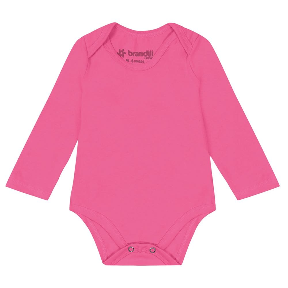 Body Manga Longa Bebê Em Cotton Rosa Brandili