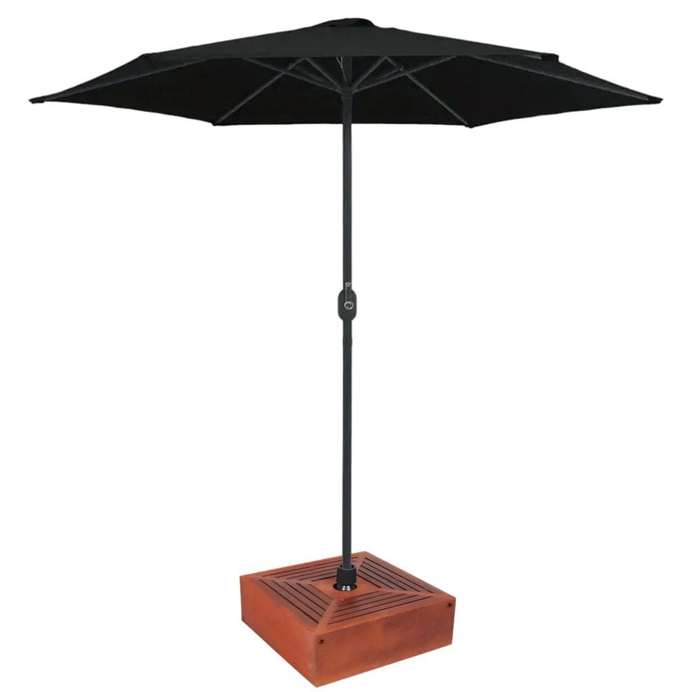 Kit Ombrelone Guarda Sol Ipanema 2,5m Articulado Preto com Base Revestida Madeira Jardim Piscina Praia - AMZ
