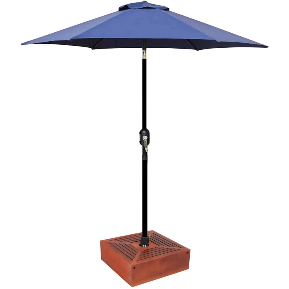 Kit Ombrelone Guarda Sol Ipanema 2,5m Articulado Azul com Base Revestida Madeira Jardim Piscina Praia - AMZ