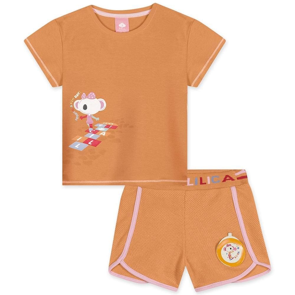 Conjunto Curto Lilica Ripilica Blusa Short Amarelinha Laranja