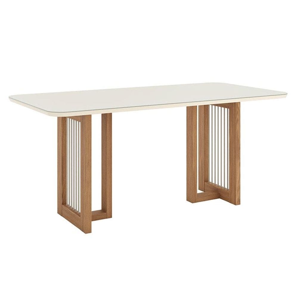 Mesa de Jantar Yara 180 cm Canto Arredondado com Vidro Nature Off White – Henn