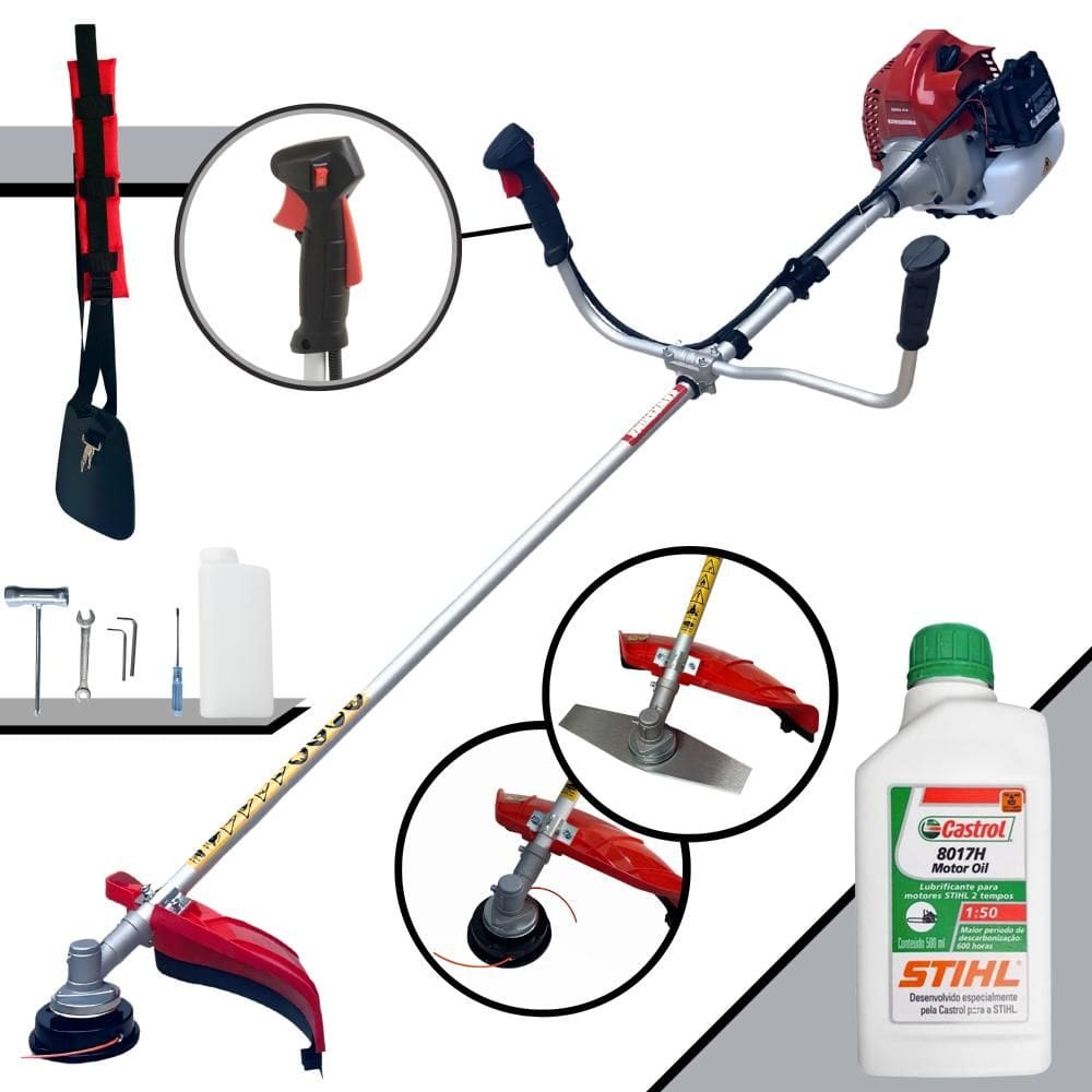 Roçadeira Kawashima BCJ521-L À Gasolina 52cc 2,5HP Motor 2 Tempos Alta Rotação e Performance Com Carretel de Nylon + Faca 2 Pontas + ÓLEO STIHL 8017