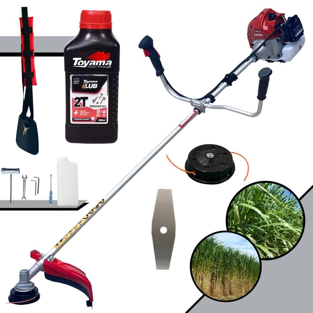 Roçadeira Multifunções Kawashima BCJ521-L À Gasolina 2,5HP de Potência 52cc 10.000rpm Com Carretel de Nylon + Faca 2 Pontas + ÓLEO TOYAMA 2 Tempos