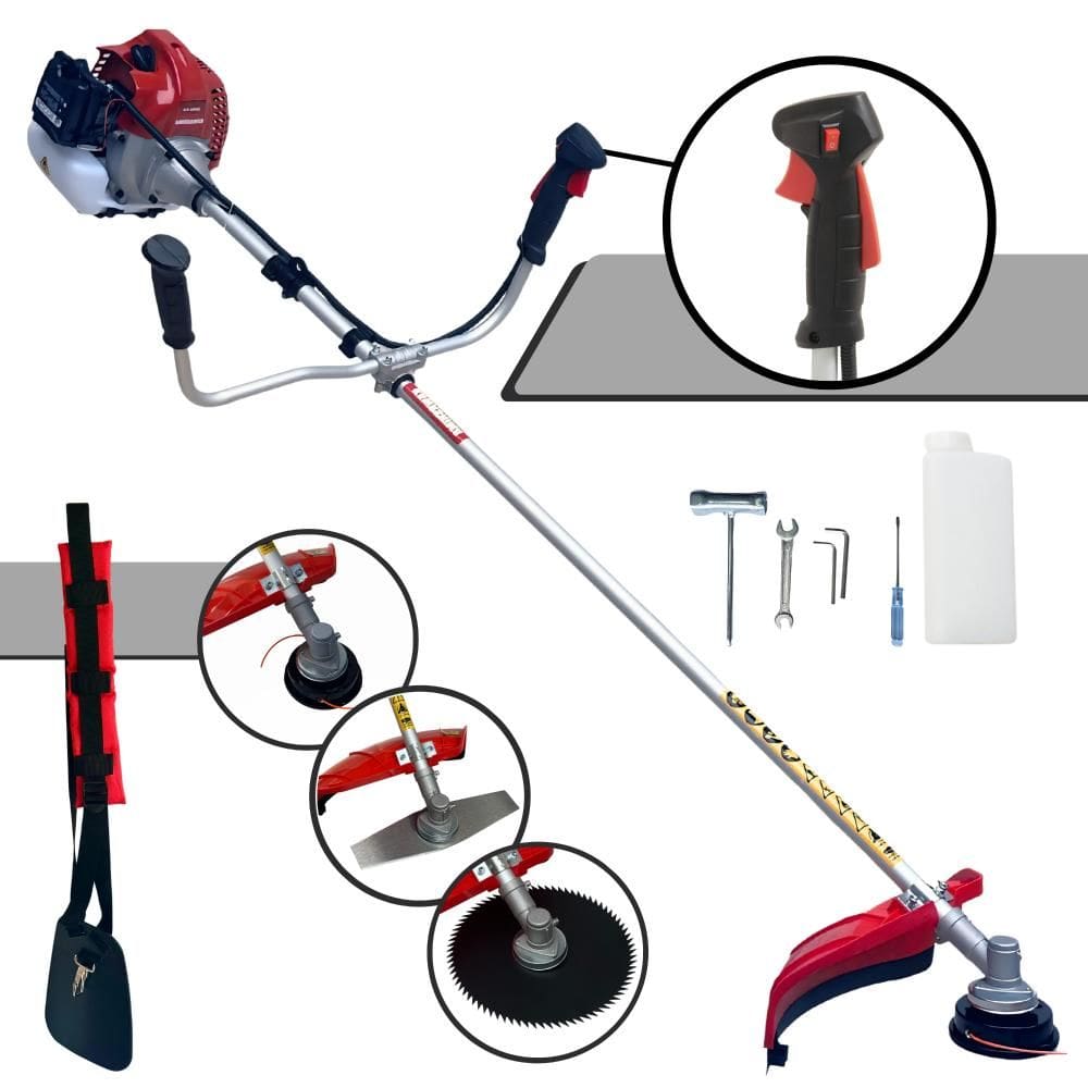 Roçadeira Profissional À Gasolina Kawashima BCJ521-L 52cc 2T 2,5HP Alta Rotação Com 3 Opções de Corte Carretel Nylon + Faca 2 Pontas + Faca 80 Dentes