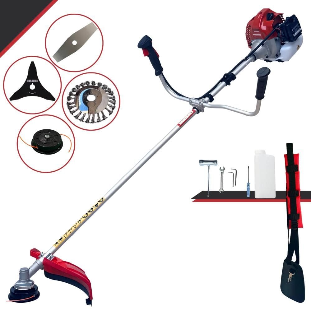 Roçadeira Aparador de Grama Kawashima BCJ521-L À Gasolina 52cc 2,5HP 4 Em 1 Com Carretel + Lâmina 2 Pontas + Lâmina 3 Pontas + Escova Rotativa de Aço