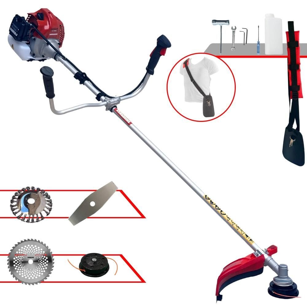 Roçadeira Kawashima BCJ521-L À Gasolina 53cc 2,5HP Completa 4 Em 1 Com Carretel Nylon + Lâmina 2 Pontas + Lâmina 40 Dentes + Escova de Aço 24 Cerdas