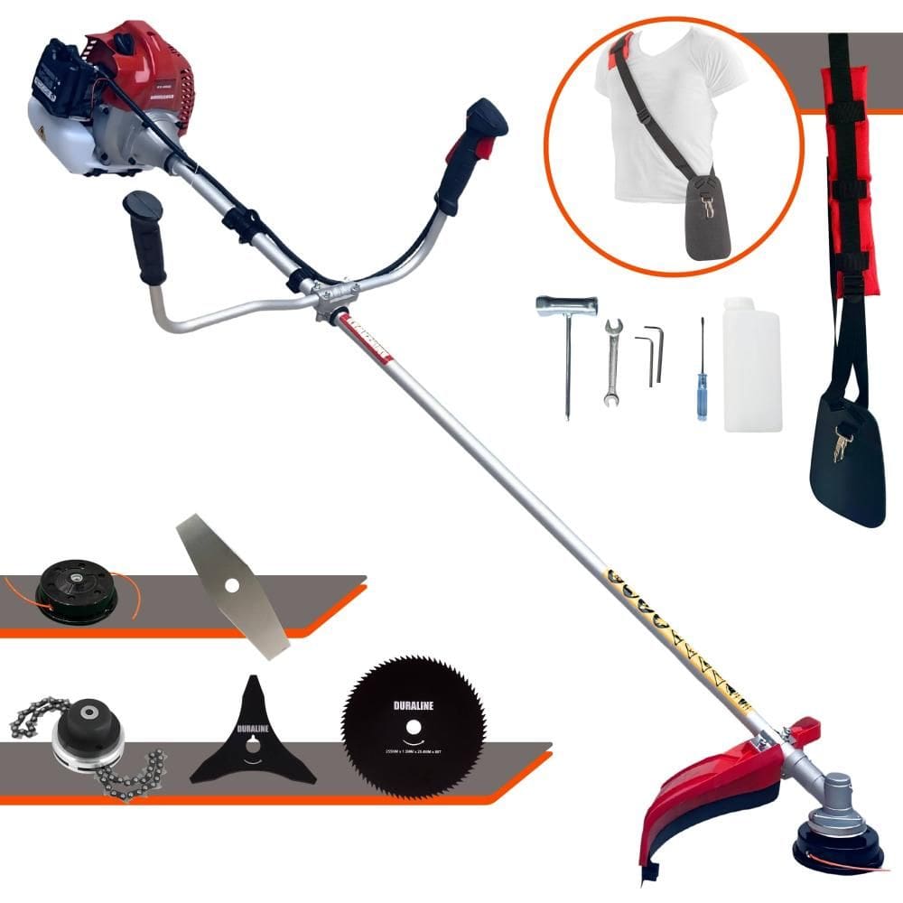 Roçadeira Kawashima BCJ521L À Gasolina 52cc 2,5HP Com 5 Opções de Corte Com Carretel Nylon + Faca 2 Pontas + Faca 3 Pontas + Faca 80 Dentes + Trimmer