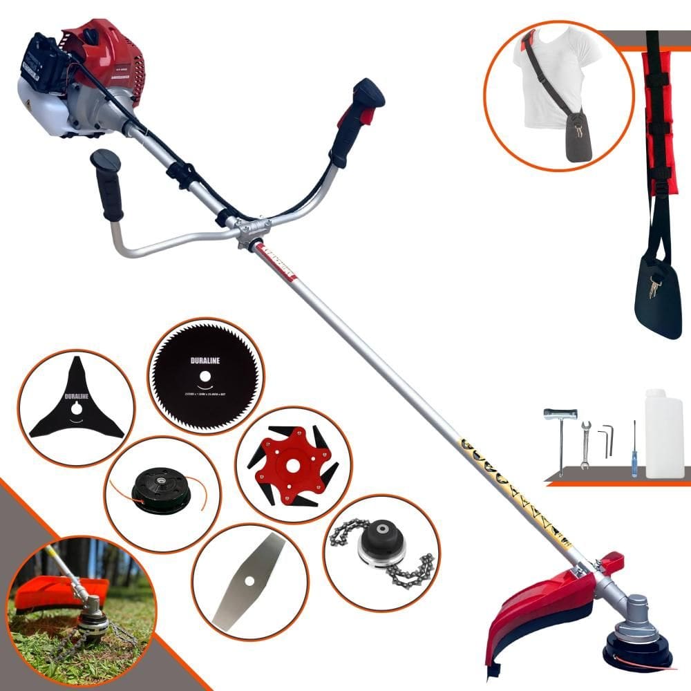 Roçadeira À Gasolina Kawashima BCJ521L 52cc 2T 2,5HP 6 Em 1 Com Carretel + Faca 2 Pontas + Faca 3 Pontas + Faca 6 Pontas + Faca 80 Dentes + Trimmer