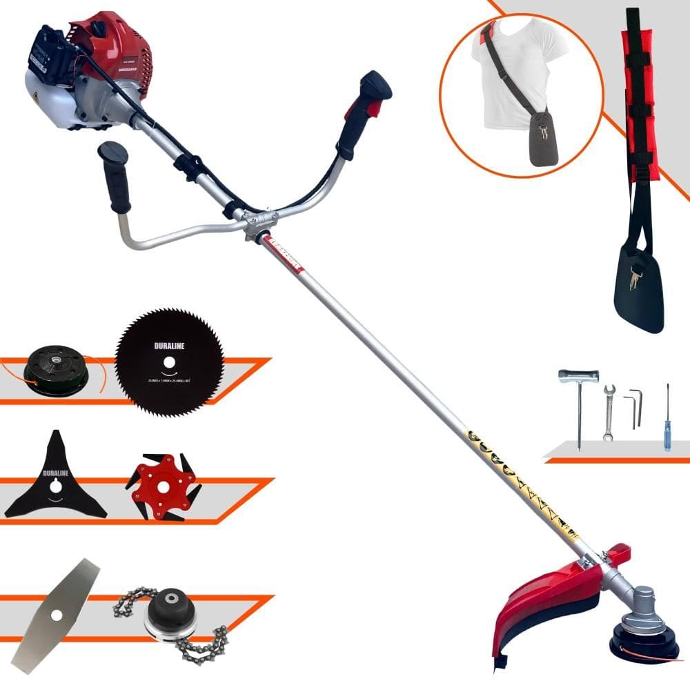 Roçadeira Profissional Kawashima BCJ521-L À Gasolina 2T 52cc 2,5HP 10.000rpm Com Carretel + Facas 2 Pontas + 3 Pontas + 6 Pontas + 80 Dentes + Trimmer