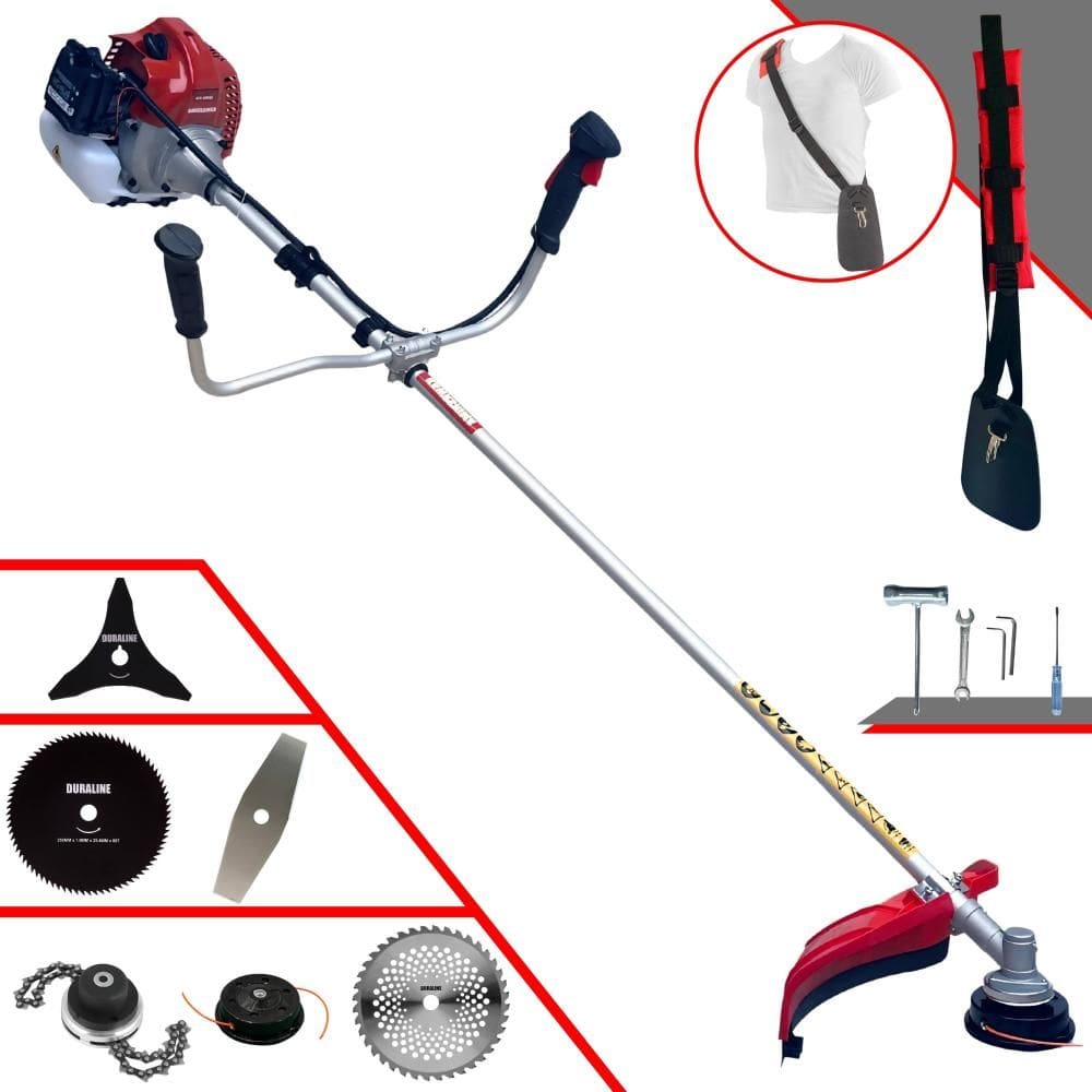 Roçadeira Robusta Kawashima BCJ521-L À Gasolina 2T 2,5HP 52cc 10.000rpm + Kit Extra de Faca 3 Pontas, Faca 40 Dentes Vídea, Faca 80 Dentes e Trimmer