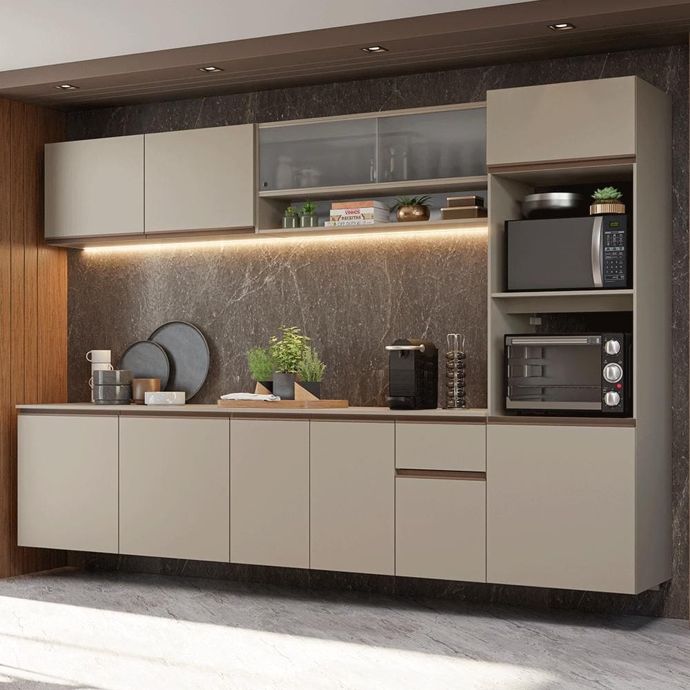 Armário de Cozinha Completa 300 cm Suspenso Crema Nice Madesa 04