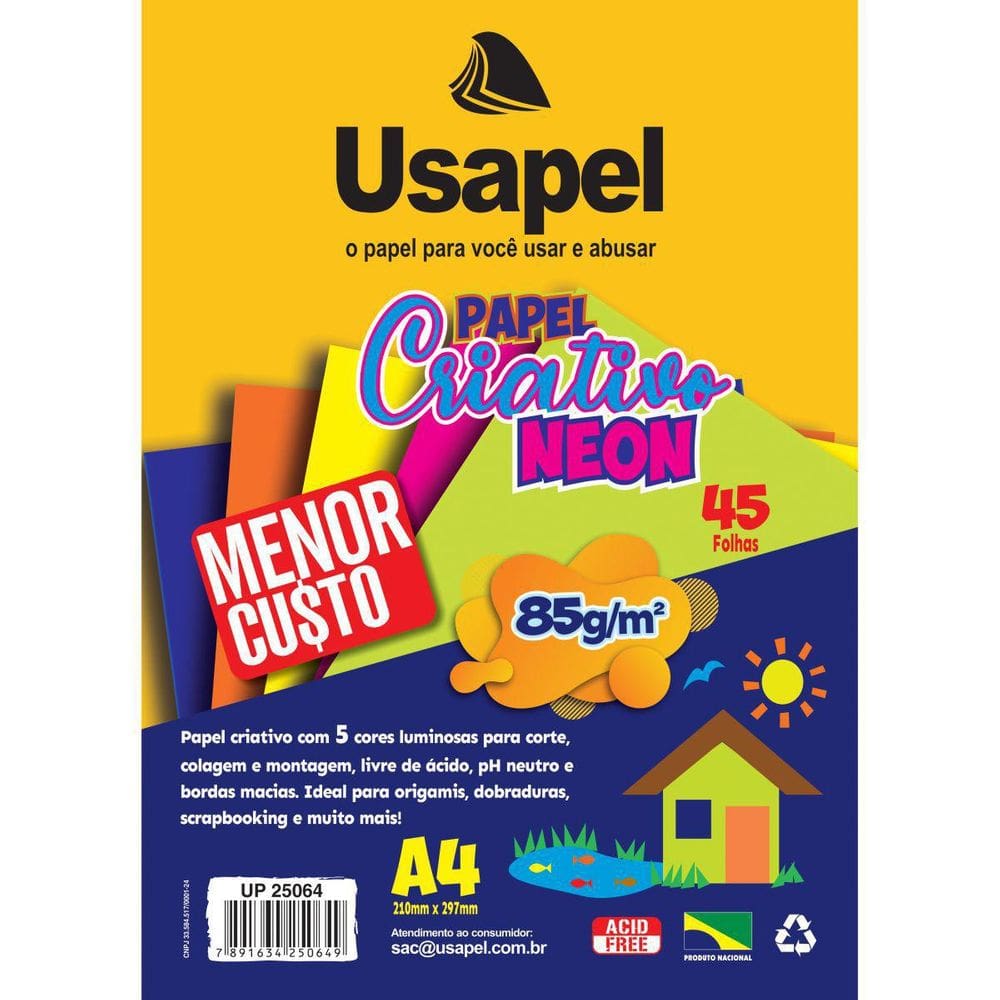 Bloco Educação Artística Usapel Neon A4 85G 45 Fls