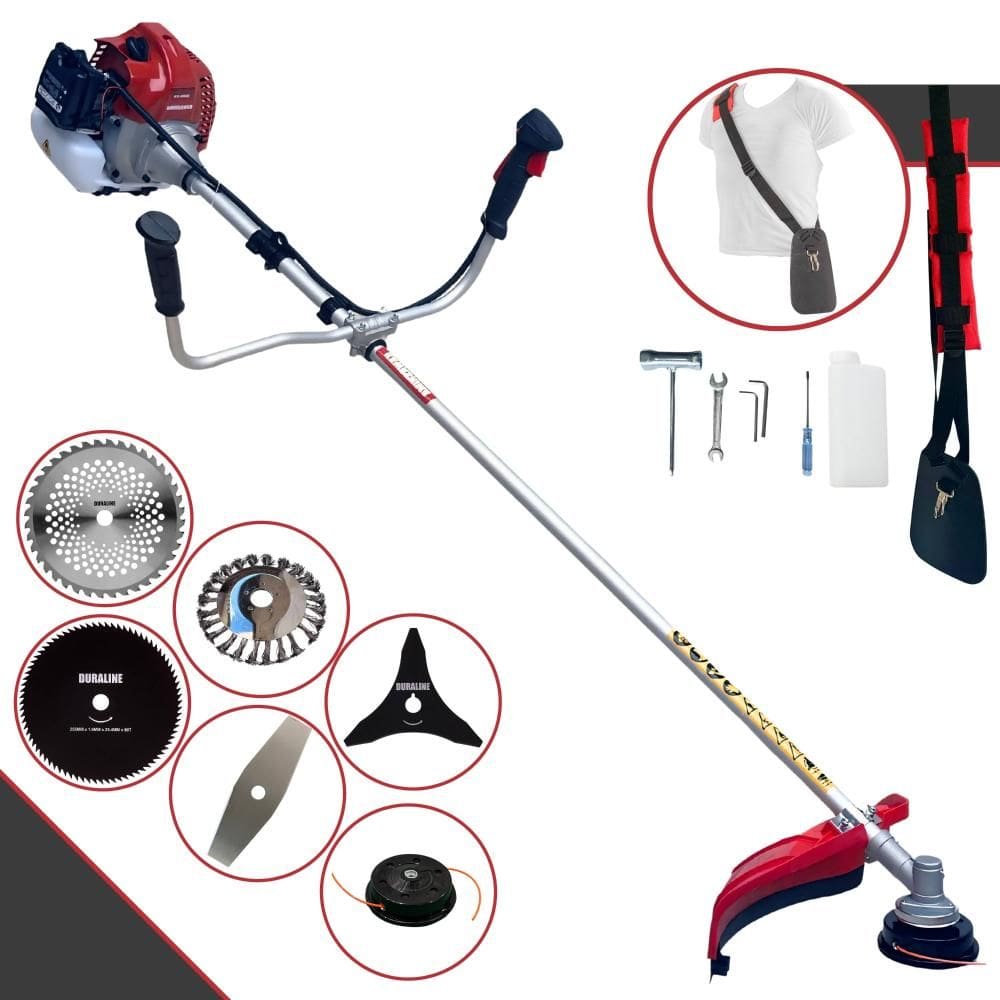 Roçadeira À Gasolina Kawashima BCJ521-L 2,5HP 52cc Com Carretel de Nylon, Faca 2 Pontas, Faca 3 Pontas, Faca 40 Dentes, Faca 80 Dentes e Escova de Aço