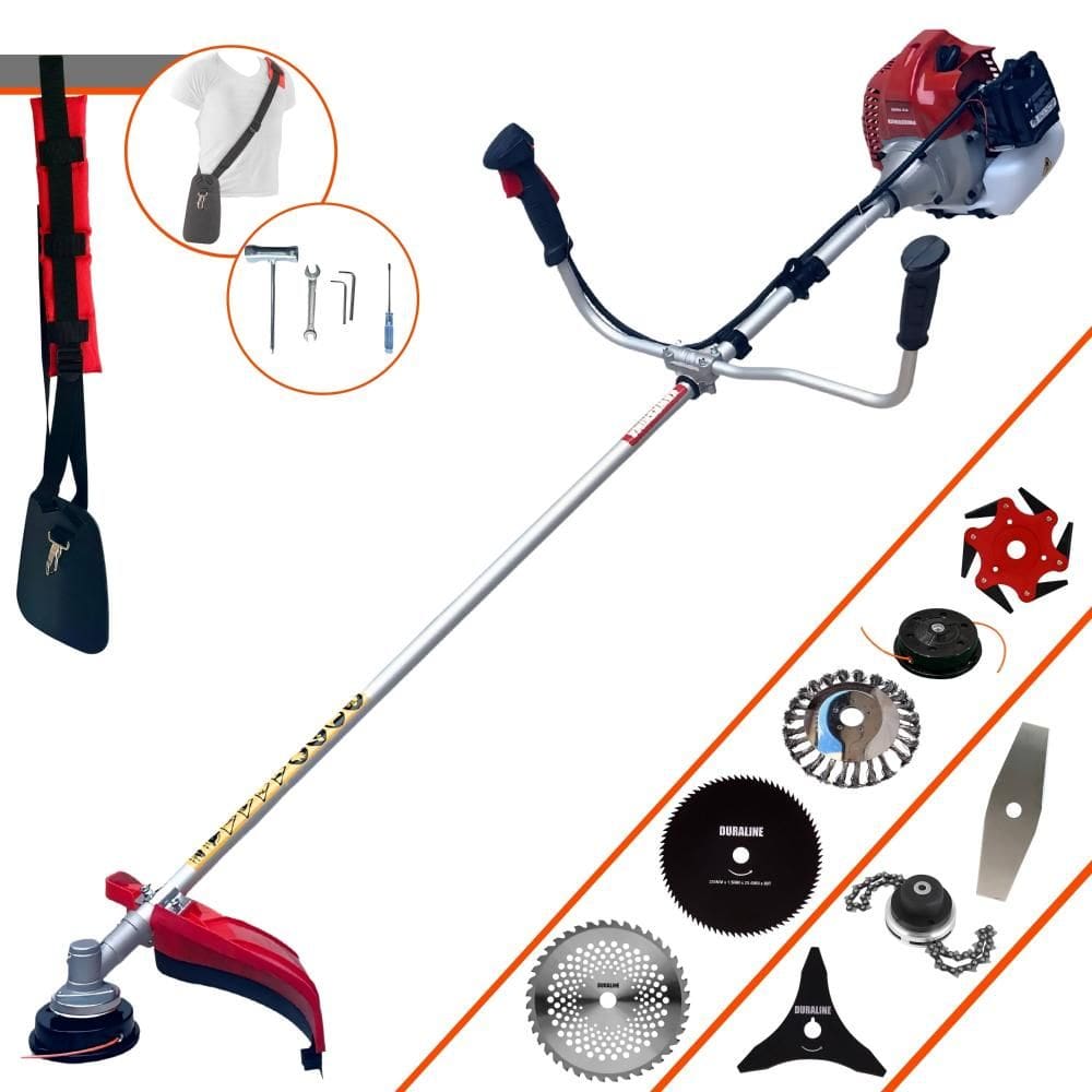 Roçadeira Robusta Kawashima BCJ521L À Gasolina 52cc 2,5HP Alta Rotação Para Todos os Tipos de Trabalho Com Carretel Nylon + Kit de 7 Opções de Cortes