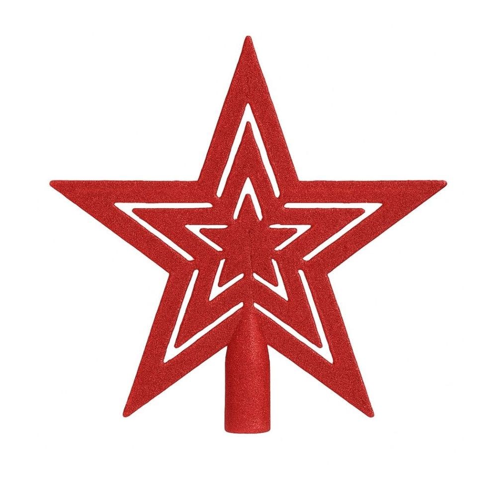 Ponteira Estrela Vazada Natal Glitter Vermelha 19cm - Magizi