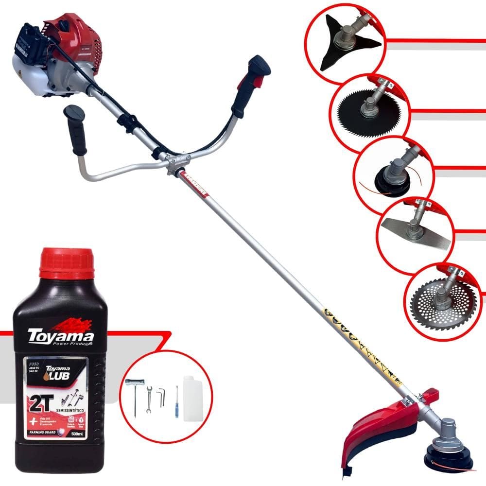Roçadeira Completa À Gasolina Kawashima BCJ521L Motor 2 Tempos 52cc 2,5HP Alta Performance Com Carretel Nylon + Kit 7 Opções de Corte + ÓLEO TOYAMA 2T