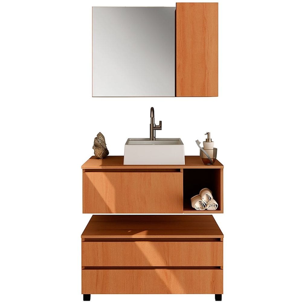 Kit Gabinete Balcão e Espelheira de Banheiro Marina