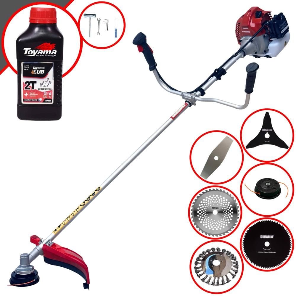 Roçadeira Kawashima BCJ521-L À Gasolina 52cc 2,5HP 10.000rpm Cortador de Grama 6 Em 1 Com Carretel + Kit 4 Facas + Escova de Aço + ÓLEO TOYAMA 2T