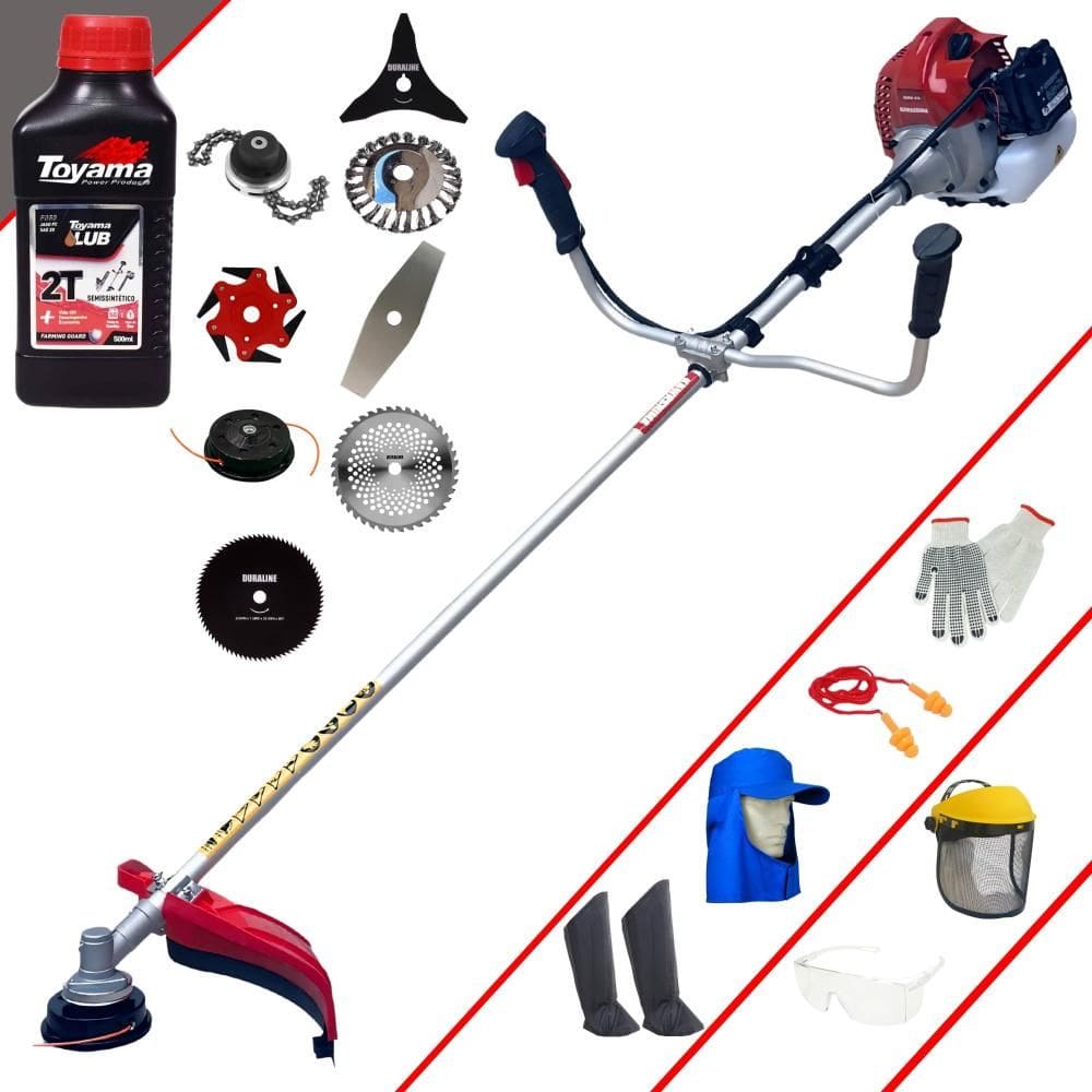 Roçadeira Kawashima BCJ521L 52cc Com Carretel + Facas 2 Pontas, 3 Pontas, 6 Pontas, 40 Dentes, 80 Dentes, Trimmer e Escova de Aço + EPI + ÓLEO TOYAMA