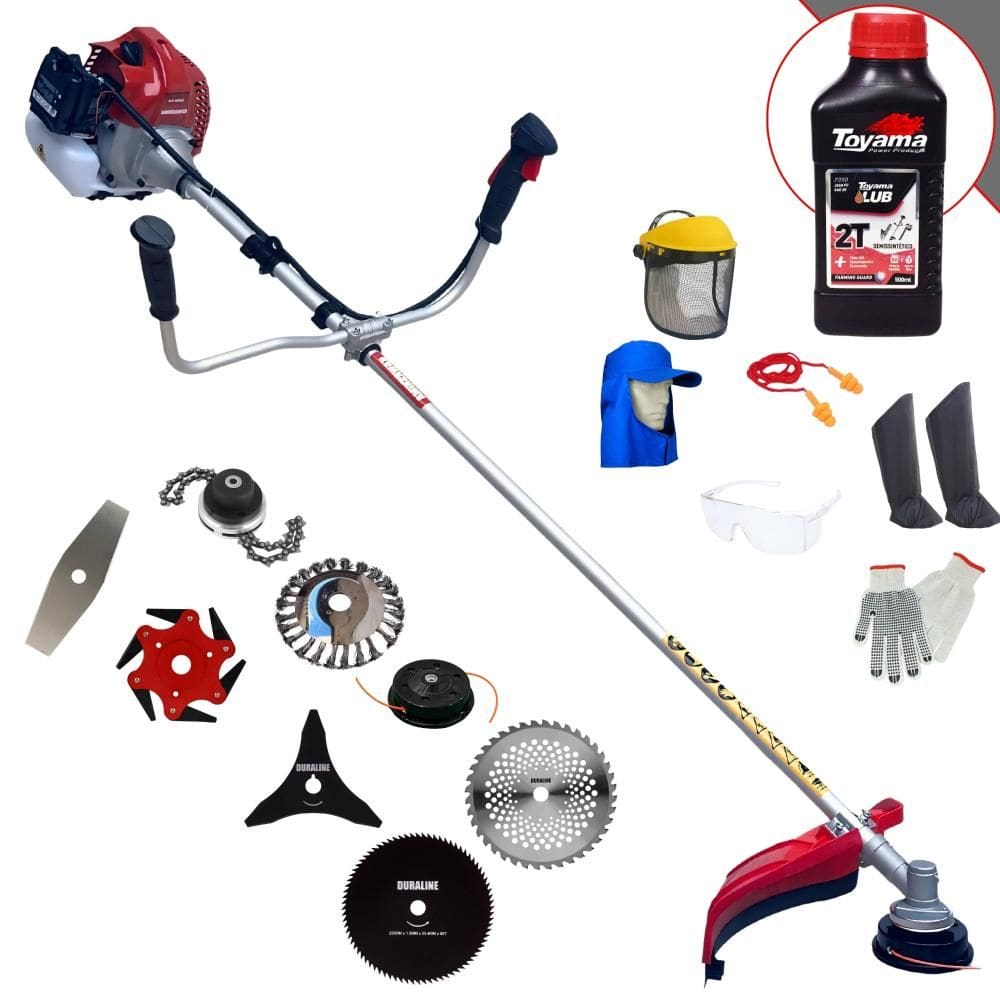 Roçadeira Completa Kawashima BCJ521L À Gasolina 52cc 2,5HP Alta Rotação Para Todos os Tipos de Trabalhos Com 8 Opções de Cortes + EPI + ÓLEO TOYAMA 2T