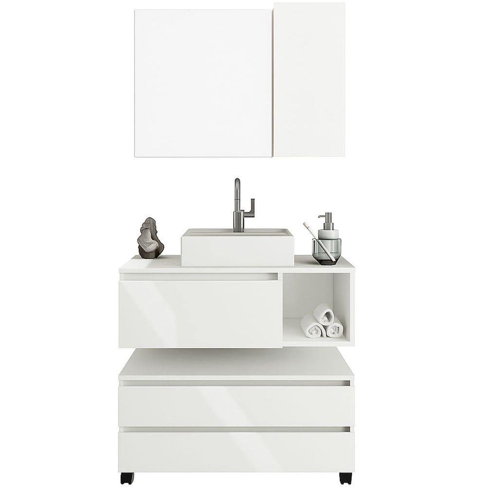 Kit Gabinete Balcão e Espelheira de Banheiro Marina